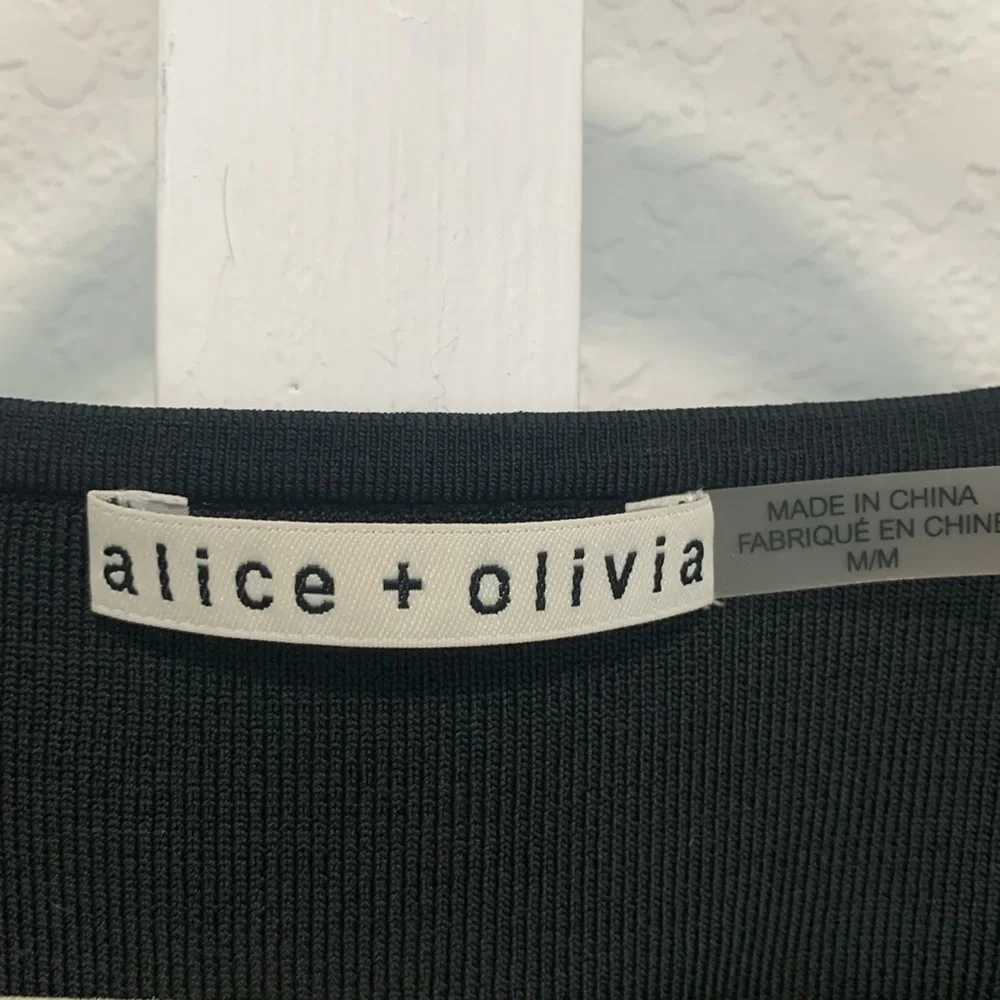 Alice and Olivia Abella Black Sheer Sleeve Puff Shoulder Long Sleeve Top - Picture 6 of 10